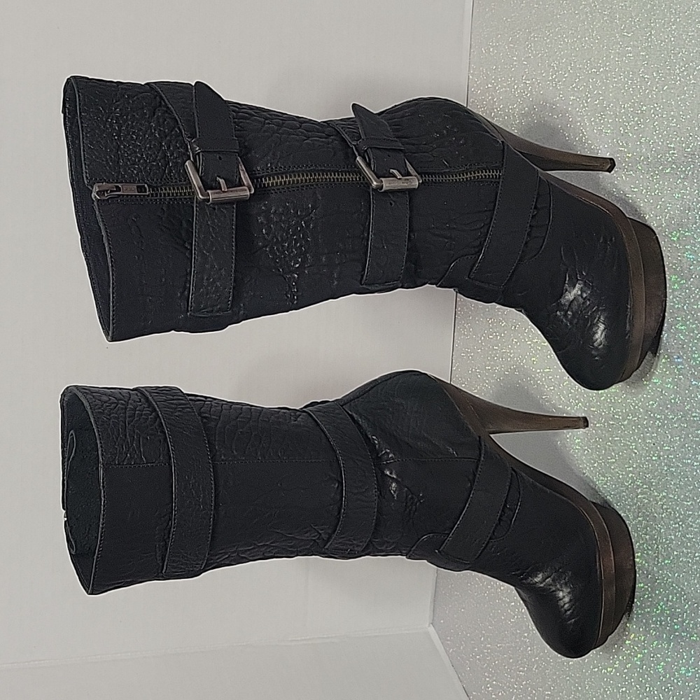 Elizabeth & James Black Leather E-Gasp Boots Knee High Sz:6